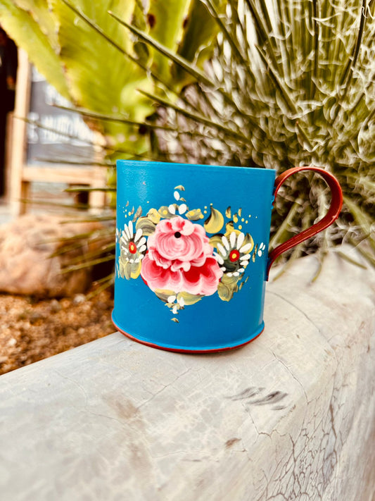 Caneca Pintada Floral Azul