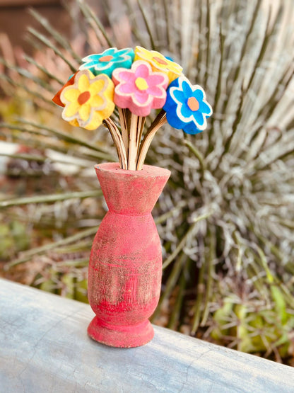 Kit Vaso + Buquê de Flor Madeira